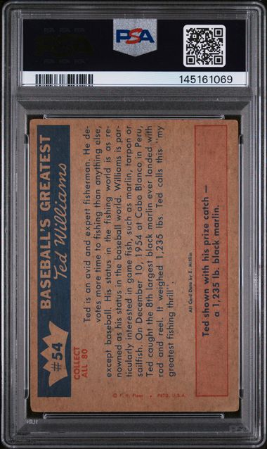 1959 Fleer Ted Williams #54 DEC. 1954, FISHERMAN TED HOOKS A BIG ONE PSA 3