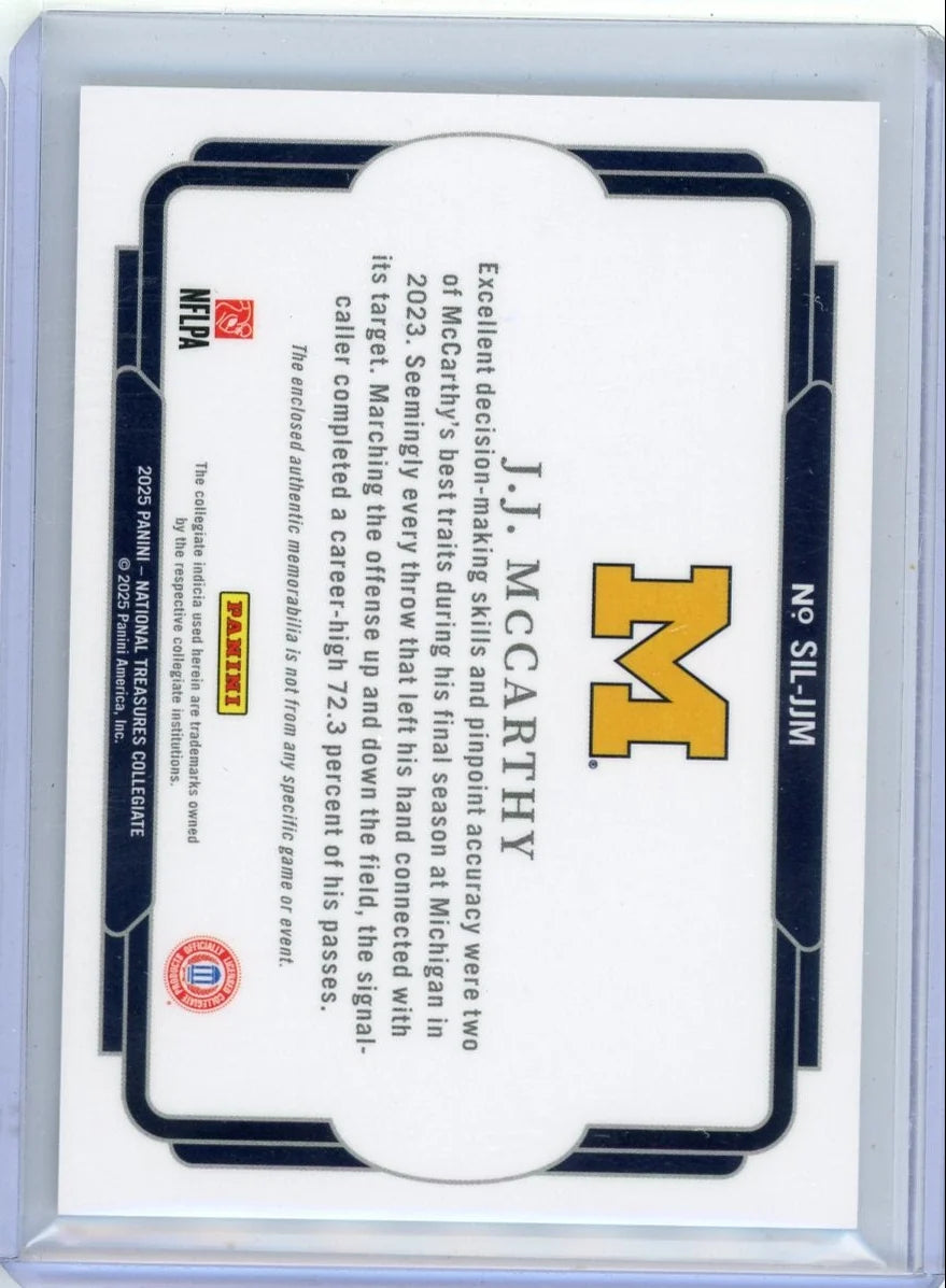 J.J. McCarthy 2025 Panini National Treasures Collegiate Jumbo Relic #'d 49/75