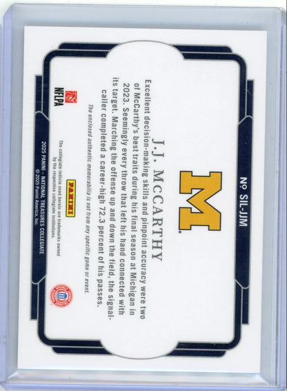 J.J. McCarthy 2025 Panini National Treasures Collegiate Jumbo Relic #'d 49/75