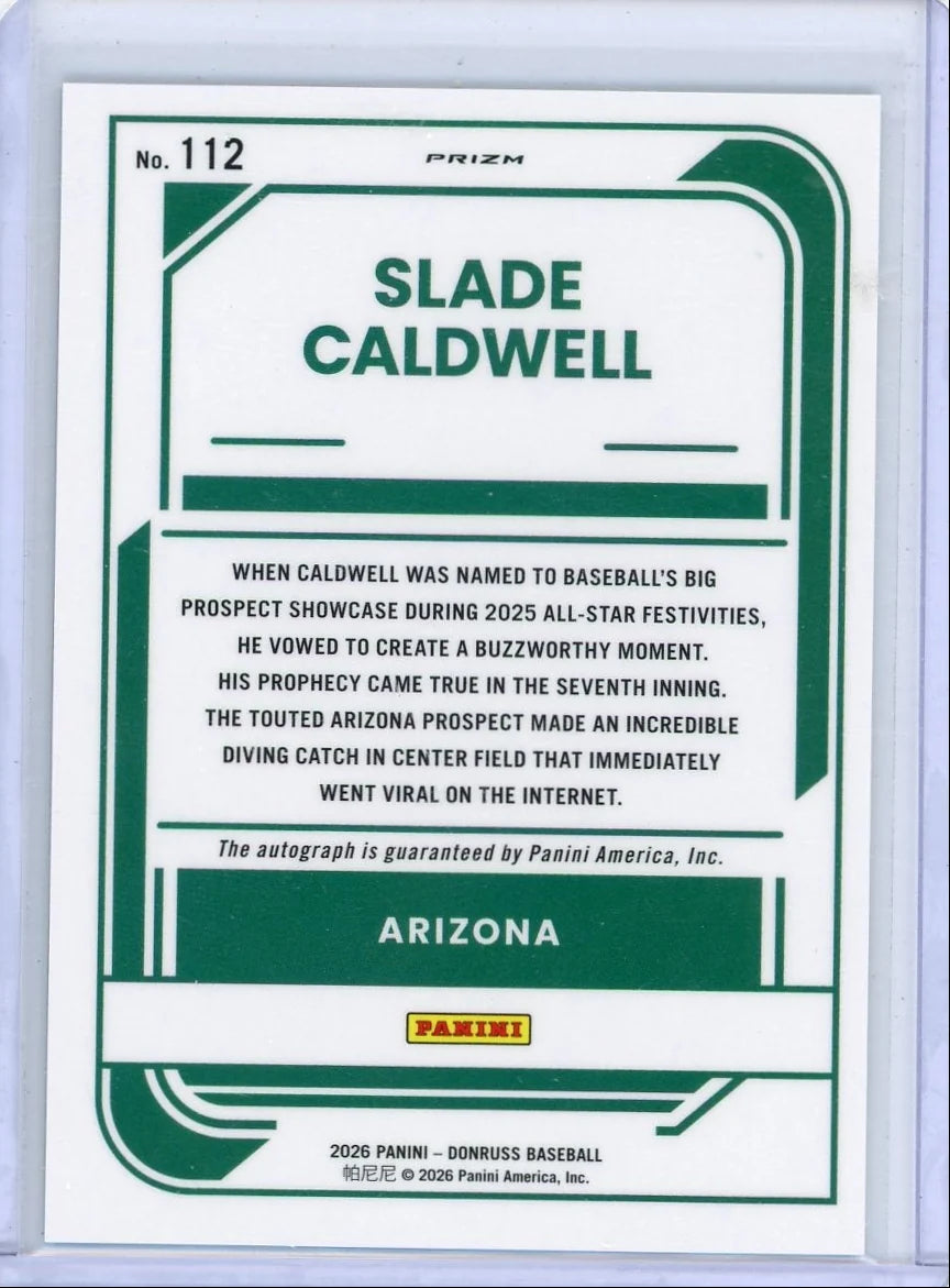 Slade Caldwell 2026 Panini Donruss Optic autograph silver prizm