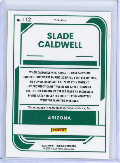 Slade Caldwell 2026 Panini Donruss Optic autograph silver prizm