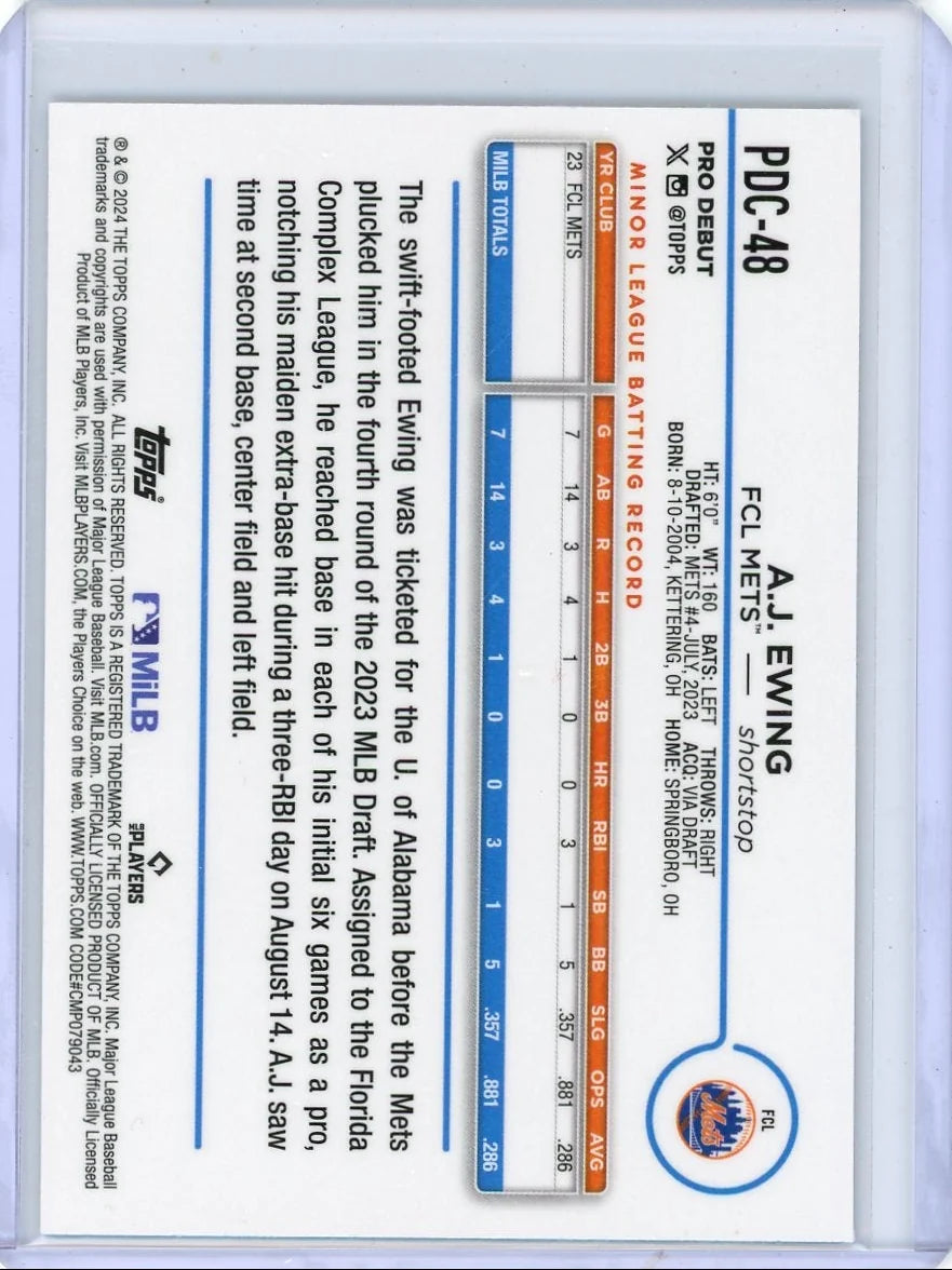 A.J. Ewing 2024 Topps Pro Debut Gold Mini Diamond Refractor #'d 45/50