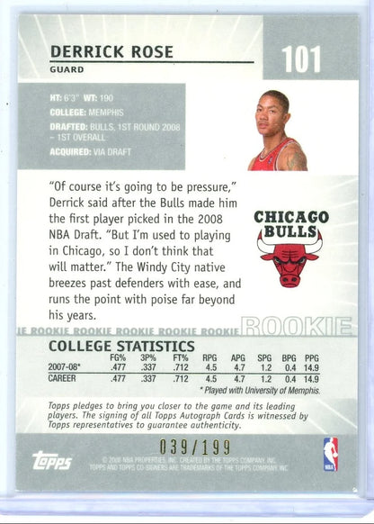 Derrick Rose 2008 Topps Co-Signers foil rookie card #'d 039/199