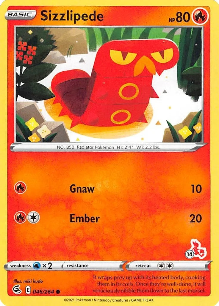 Sizzlipede - 046/264 (#14 Cinderace Stamped) (046/264) (Battle Academy 2022) (BA22)