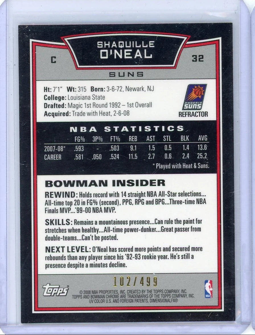 Shaquille O'Neal 2008 Bowman Chrome Refractor #'d 102/499