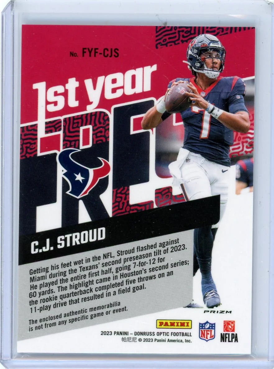 C.J. Stroud 2023 Panini Donruss Optic 1st Year Fresh Blue Hyper Prizm Relic RC