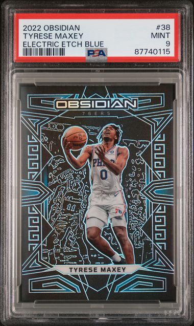 Tyrese Maxey 2022 Panini Obsidian Electric Etch Blue #'d 25/30PSA 9