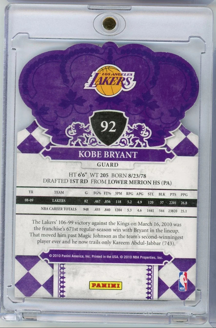 Kobe Bryant 2010 Panini Crown Royale #92 die-cut