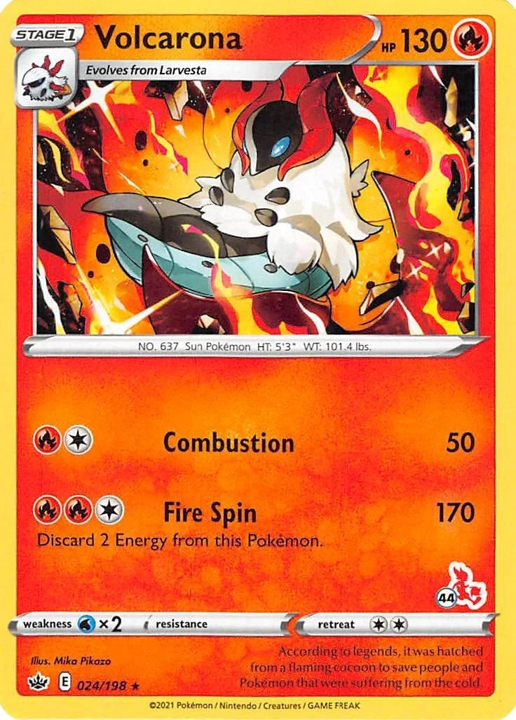 Volcarona - 024/198 (#44 Cinderace Stamped) (024/198) (Battle Academy 2022) (BA22)