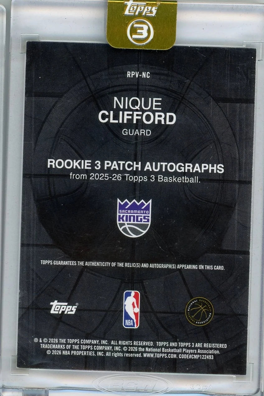 Nique Clifford 2025-26 Topps 3 RPA #'d 04/10 (encased)