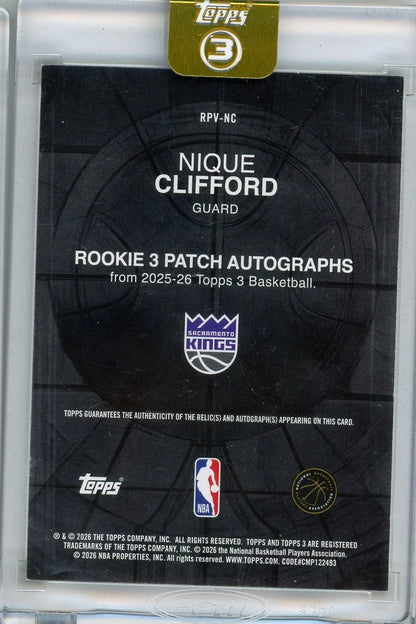 Nique Clifford 2025-26 Topps 3 RPA #'d 04/10 (encased)