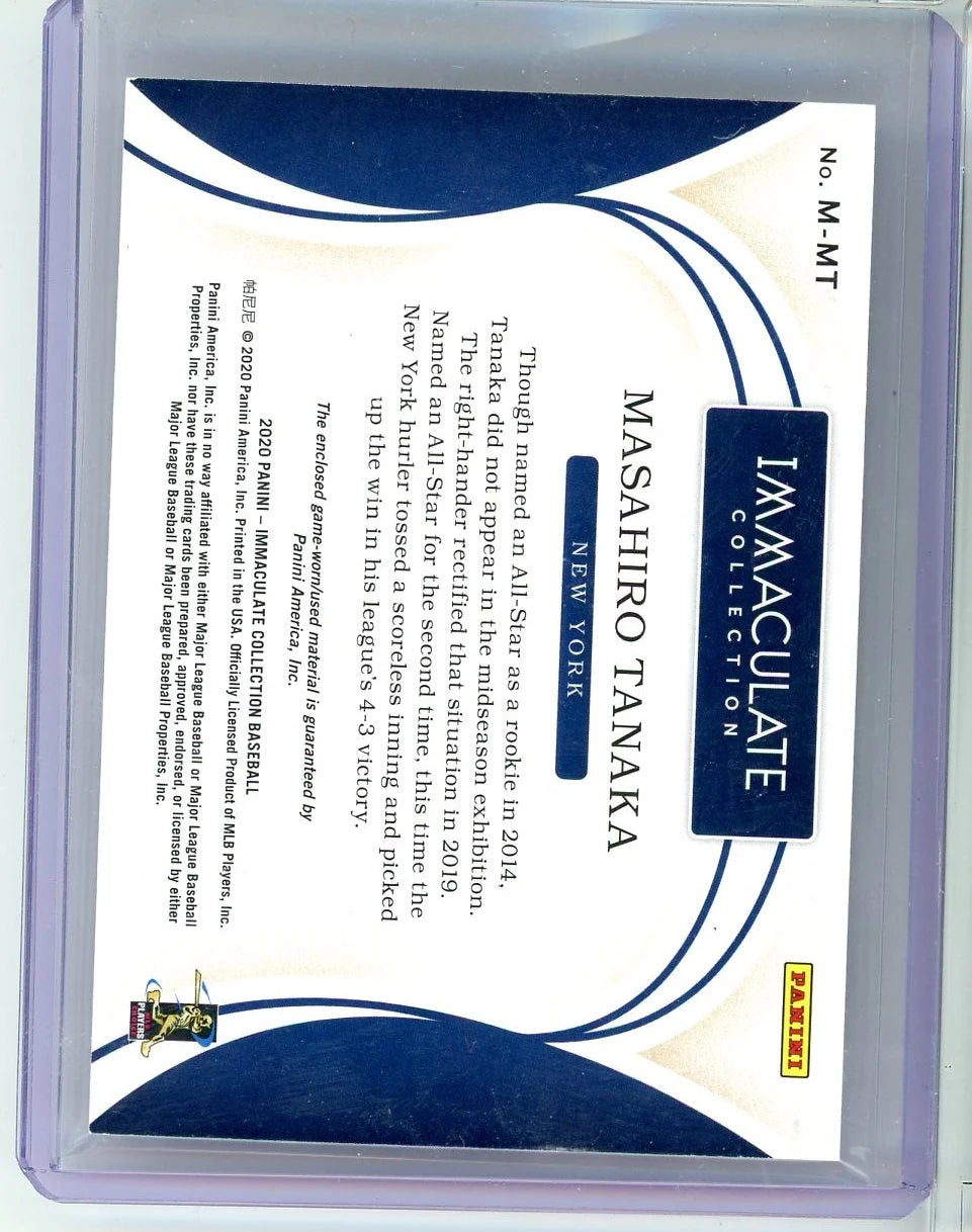 Masahiro Tanaka 2020 Panini Immaculate Collection Relic #'d 30/49