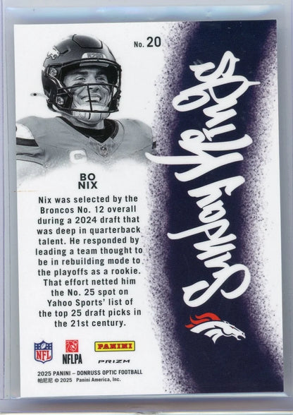 Bo Nix 2025 Panini Donruss Optic Sunday Kings SP