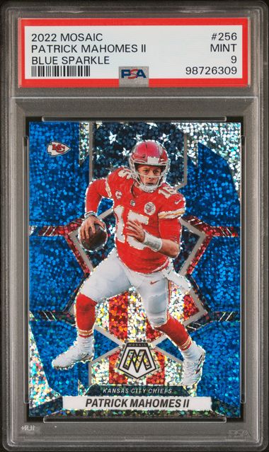 Patrick Mahomes 2022 Panini Mosaic Blue Sparkle #256 PSA 9