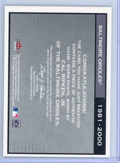 Cal Ripken Jr. 2002 Flair Greats Cut of History Relic