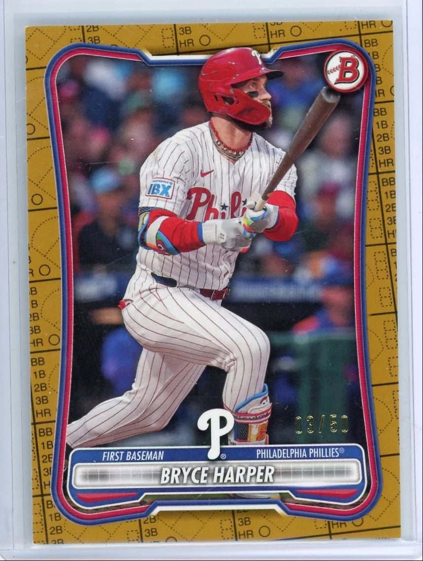 Bryce Harper 2026 Bowman Baseball Gold #'d 03/50 (JRSY #)