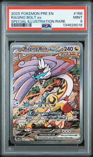 Raging Bolt ex 2025 Pokemon Prismatic Evolution Special Illustration rare #166/131 PSA 9