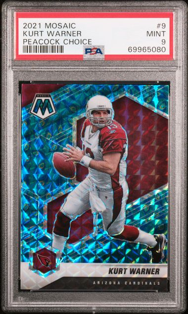 Kurt Warner 2021 Panini Mosaic Peacock Choice PSA 9