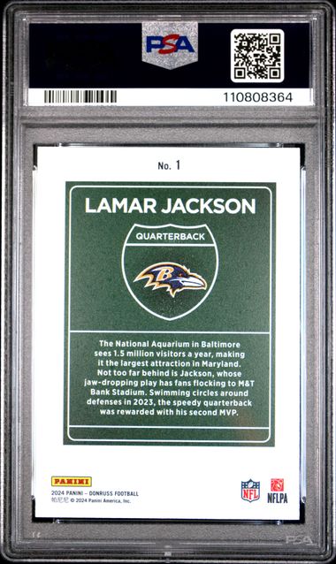 Lamar Jackson 2024 Panini Donruss Downtown SSP PSA 9