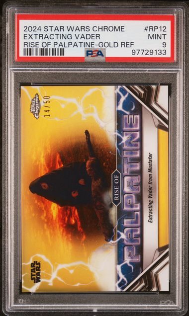 Extracting Vader 2024 Topps Chrome Star Wars Rise of Palpatine gold ref. #'d 14/50 PSA 9