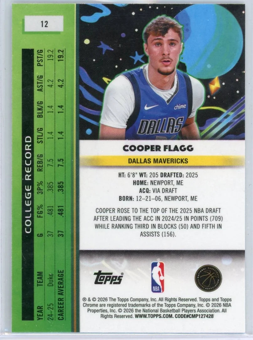 Cooper Flagg 2025-26 Topps Cosmic Chrome Base Rookie Card