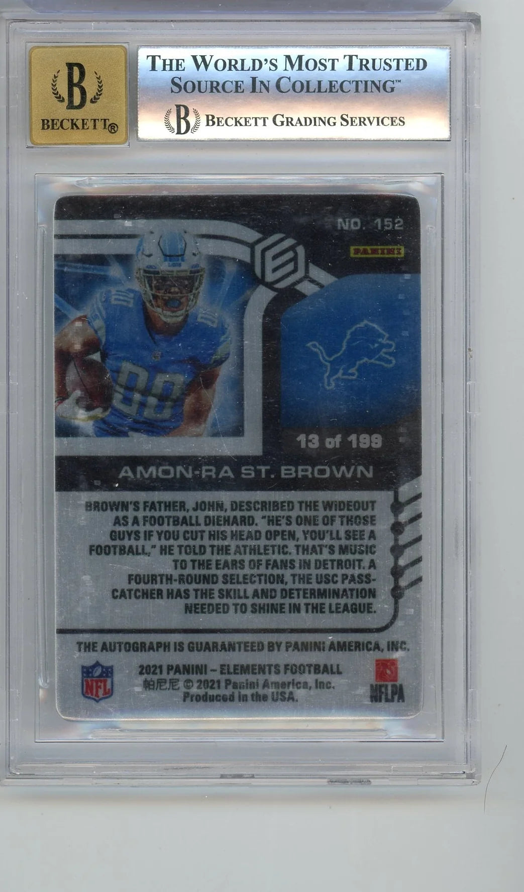 Amon-Ra St. Brown 2021 Panini Elements autograph #'d 13/199 BGS 8.5 AUTO 10