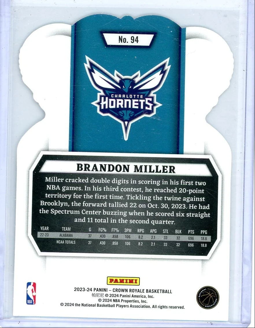 Brandon Miller 2023-24 Panini Crown Royale Silver International RC #'d 10/18