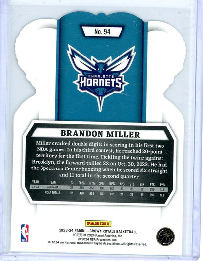 Brandon Miller 2023-24 Panini Crown Royale Silver International RC #'d 10/18