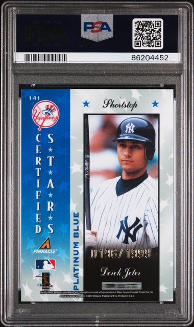 Derek Jeter 1997 Pinnacle Totally Certified Platinum Blue w/ Peel #'d 0196/1999 PSA 9
