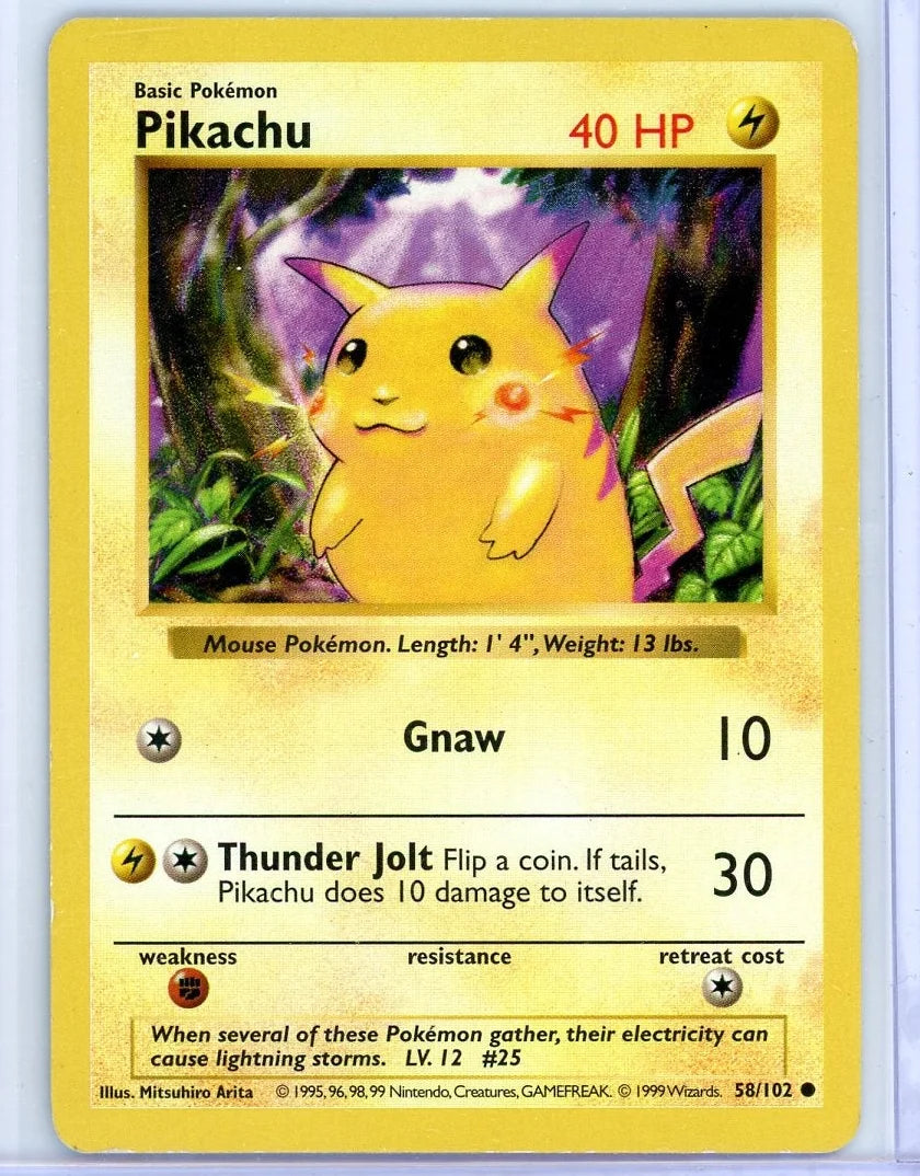 Pikachu Pokémon Base Set Shadowless (Red Cheeks) #58/102
