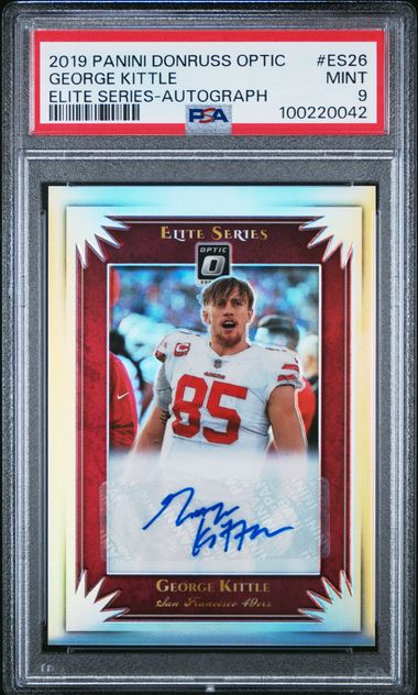 George Kittle 2019 Panini Donruss Optic Elite Series autograph #'d 46/50 PSA 9