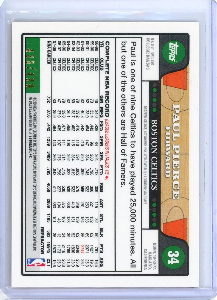 Paul Pierce 2008-09 Topps Chrome orange refractor #'d 436/499