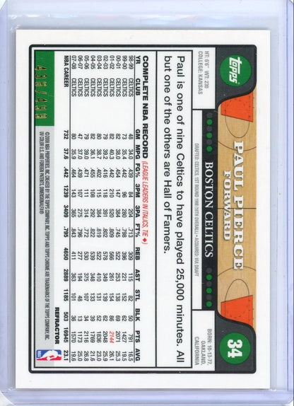 Paul Pierce 2008-09 Topps Chrome orange refractor #'d 436/499