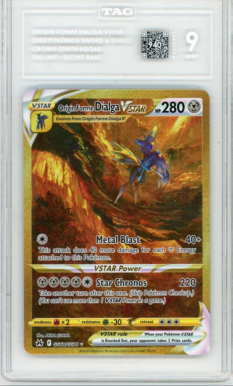 Origin Forme Dialga Vstar Pokemon Crown Zenith Secret Rare #GG68 TAG 9