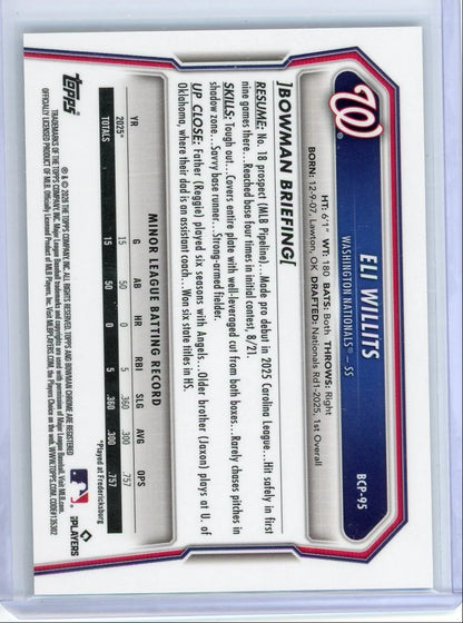 Eli Willits 2026 Bowman Chrome Gold #'d 6/50