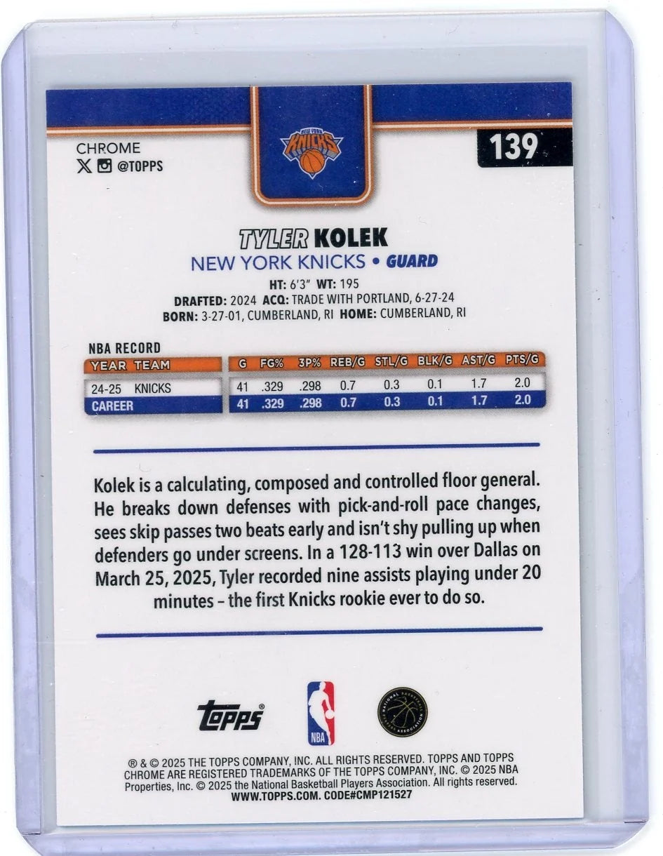 Tyler Kolek 2025-26 Topps Chrome Purple Pulsar Refractor #'d 32/75
