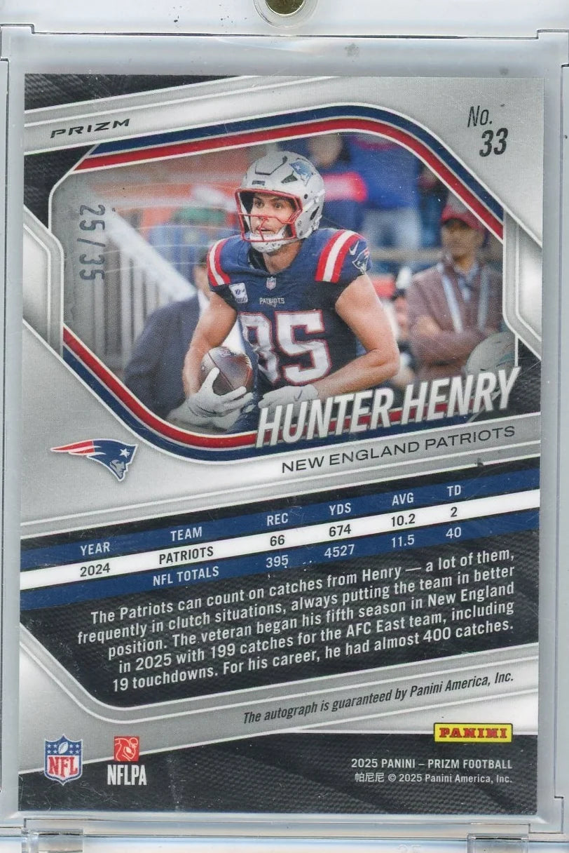 Hunter Henry 2025 Panini Prizm Red Shimmer Autograph #'d 25/35
