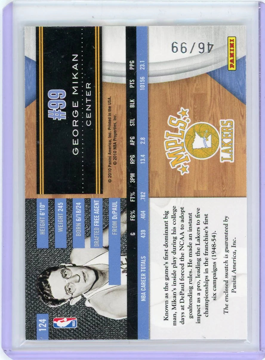 George Mikan 2010-11 Panini Limited Legend game-used relic #'d 46/99