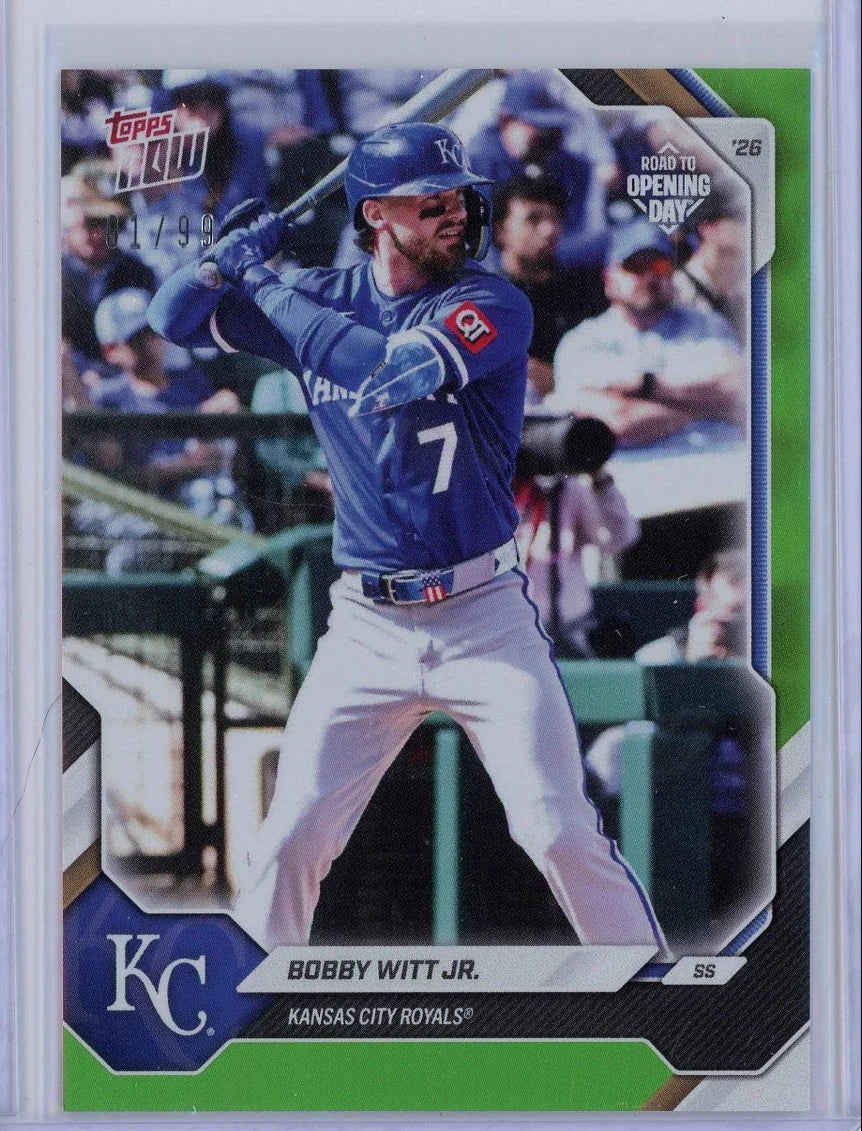 Bobby Witt Jr. 2026 Topps Now Opening Day Green Foil #'d 01/99