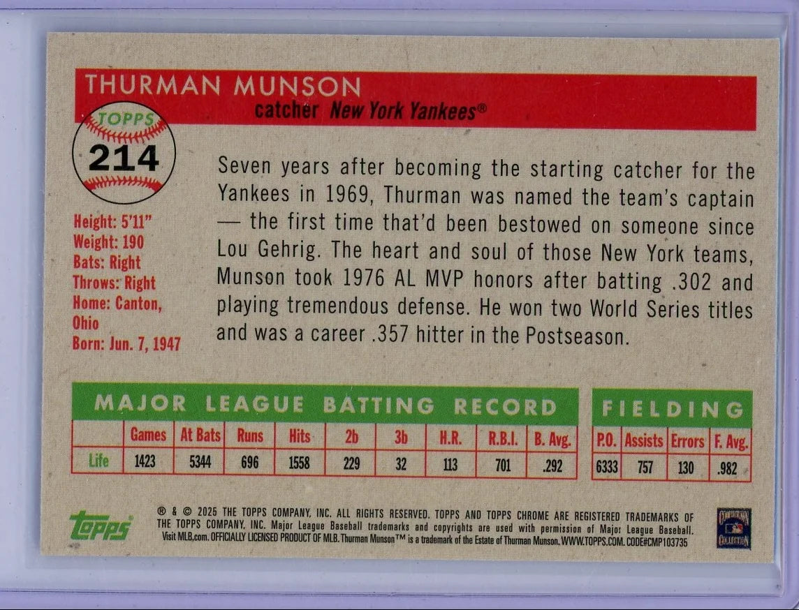 Thurman Munson 2025 Topps Chrome Platinum Vibrations blue ref. #'d 131/150