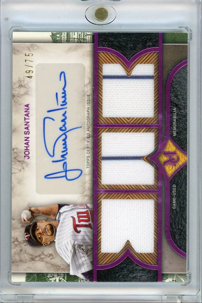 Johan Santana 2025 Topps Museum Signature Swatches Triple Relic Auto #'d 49/75