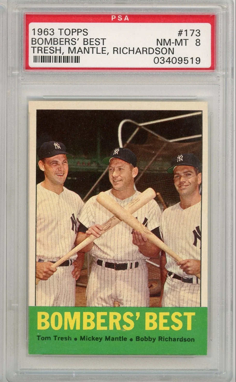 Mickey Mantle / Tom Tresg / Bobby Richardson 1963 Topps Bombers' Best #173 PSA 8