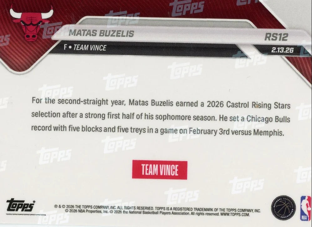 Matas Buzelis 2026 Topps NOW Rising Stars #RS12