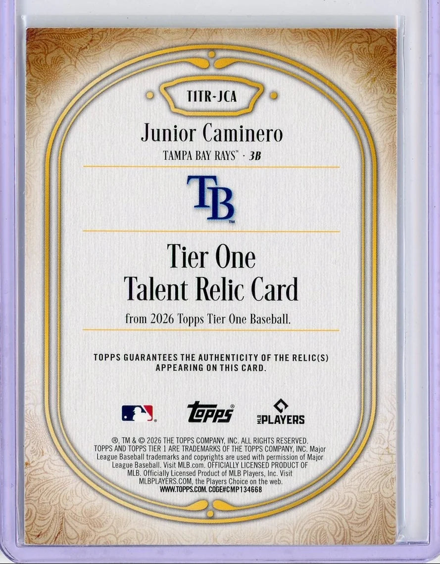 Junior Caminero 2026 Topps Tier One Talent Relic #T1TR-JCA #'d /49