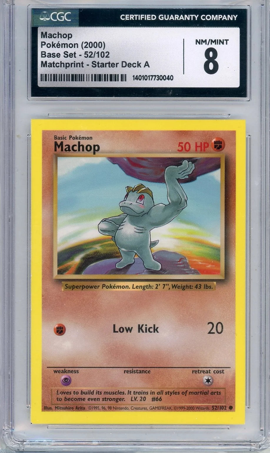 Machop 2000 Pokemon Base Set Matchprint - Starter Deck A #52/102 CGC 8