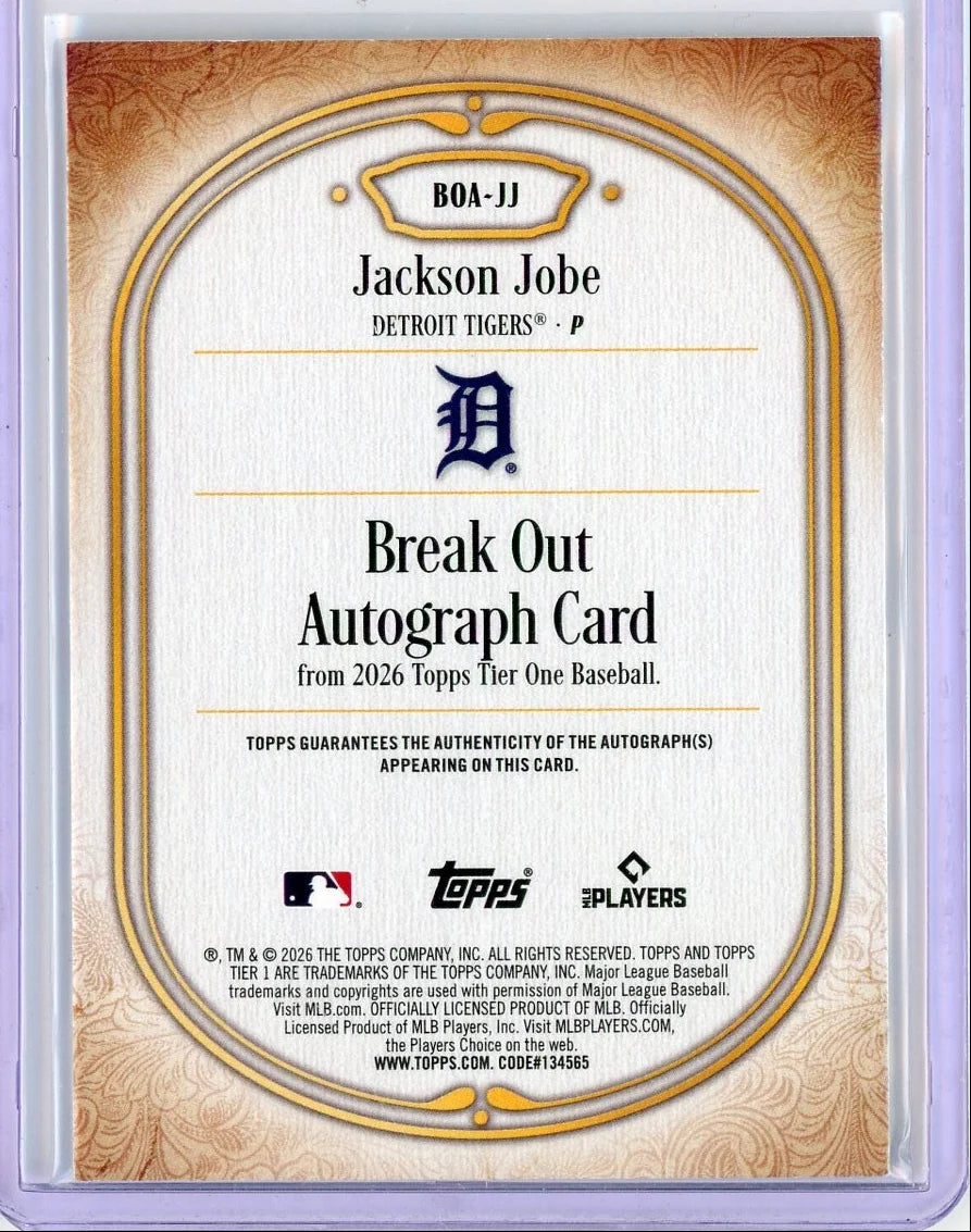 Jackson Jobe 2026 Topps Tier One #BOA-JJ Break Out Auto #'d /75