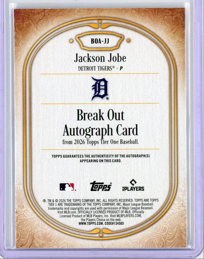 Jackson Jobe 2026 Topps Tier One #BOA-JJ Break Out Auto #'d /75
