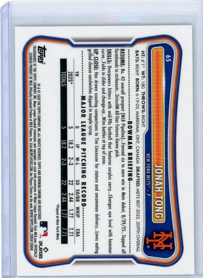 Jonah Tong 1st Bowman Chrome Refractor RC