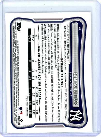 Cam Schlittler 2026 Bowman Chrome Red Rookie Shield Refractor