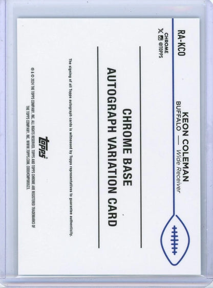 Keon Coleman 2024 Topps Chrome Autograph RC Aqua Sonar #'d 002/119